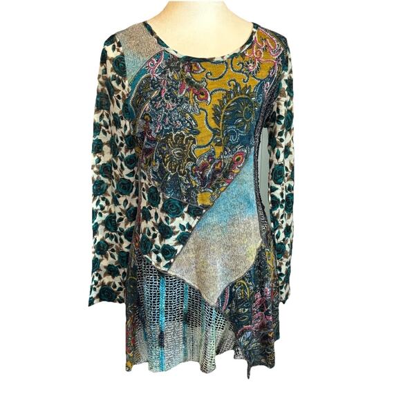 Radzoli Women's Whimsical Goth Knit Small Patchwork Tunic Top Multicolor - Picture 1 of 10